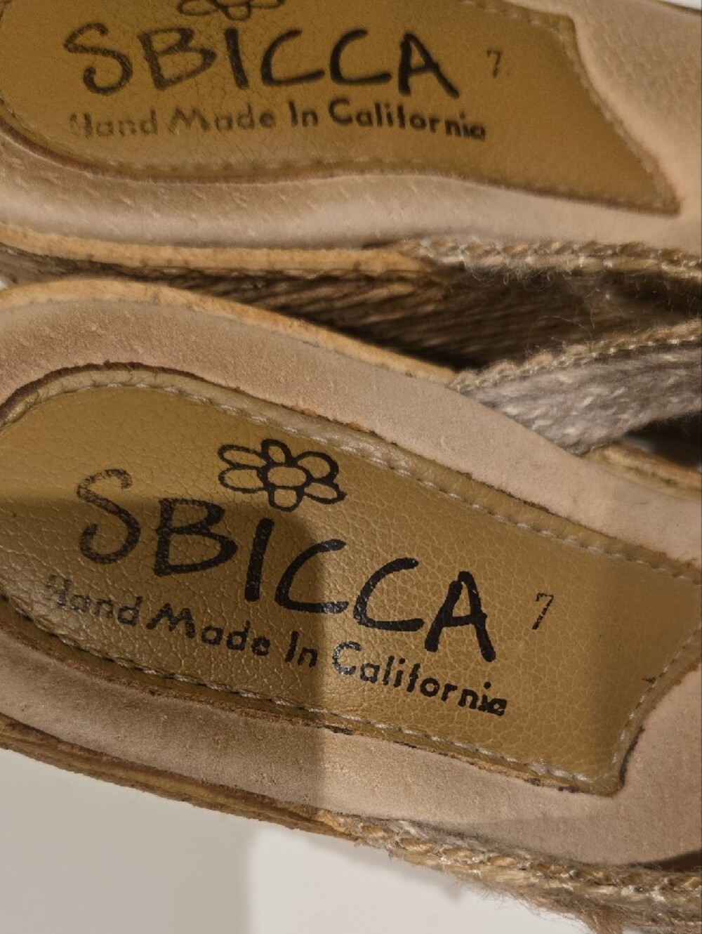 Sbicca Tan Rope Wedge Sandals with Floral Embellishments - Picture 3 of 9